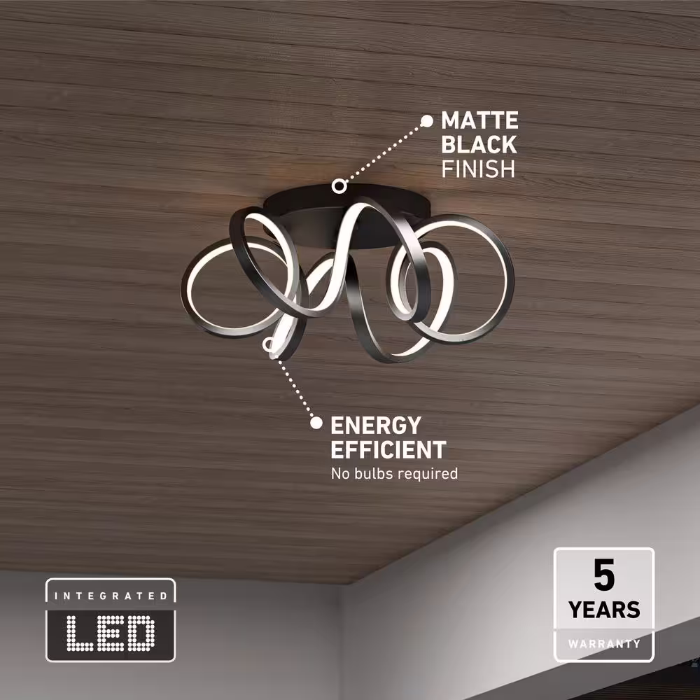 Artika Ribbon 19.69 in. 1-Light Black Outdoor Weather Resistant Modern Integrated LED Flush Mount Ceiling Light