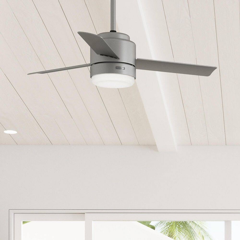 Hunter Gilmour 44 in. Indoor/Outdoor Matte Silver Ceiling Fan with Light Kit and Remote Included
