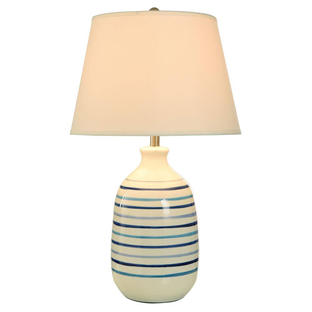 StyleCraft 30.5 in. White Urn Task and Reading Table Lamp for Living Room with White Linen Shade