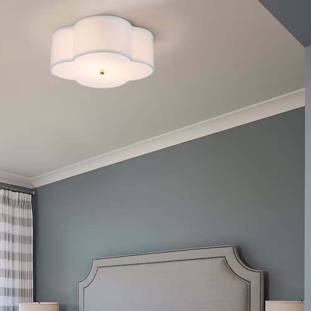 None 17 in. 2-Lights White Linen Flush Mount with Acrylic diffuser