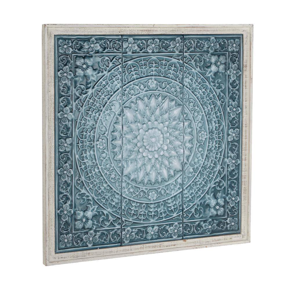 Litton Lane Metal Blue Scroll Wall Decor with Embossed Details