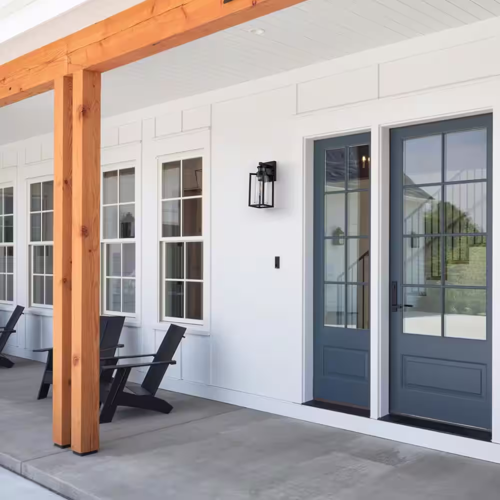 None 1-Light Matte Black Motion Sensing Dusk to Dawn Not-Solar Outdoor Wall Lantern Sconce with Clear Seeded Glass