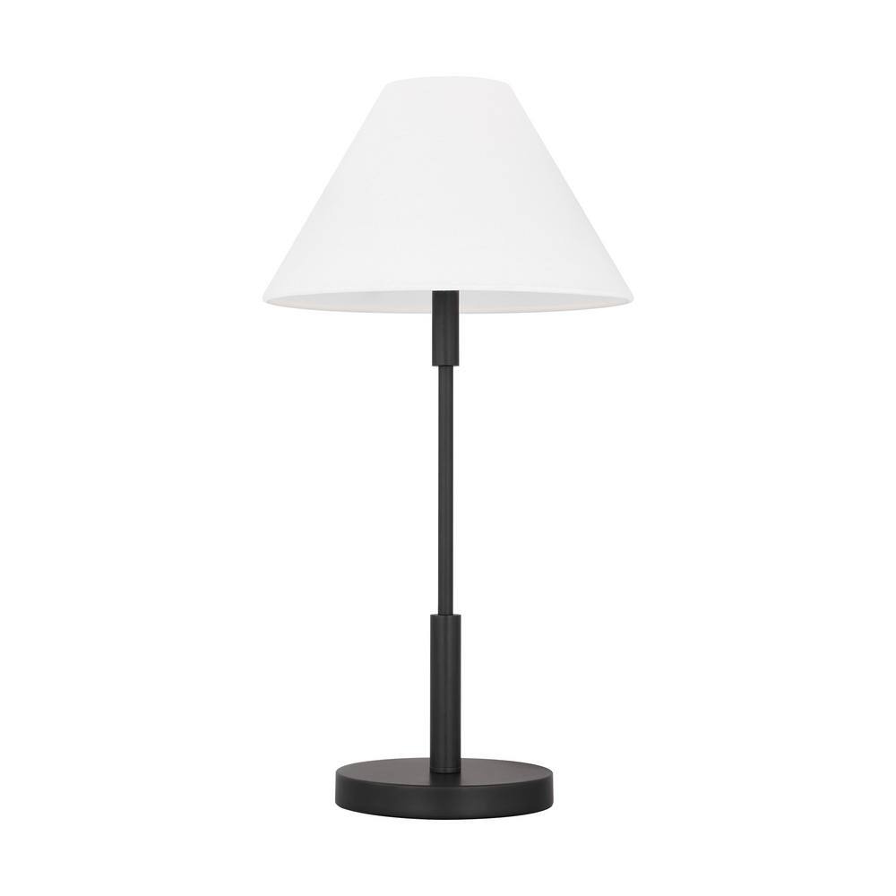 SCOTT LIVING Porteau 23 in. Midnight Black Medium Table Lamp with White Linen Fabric Shade