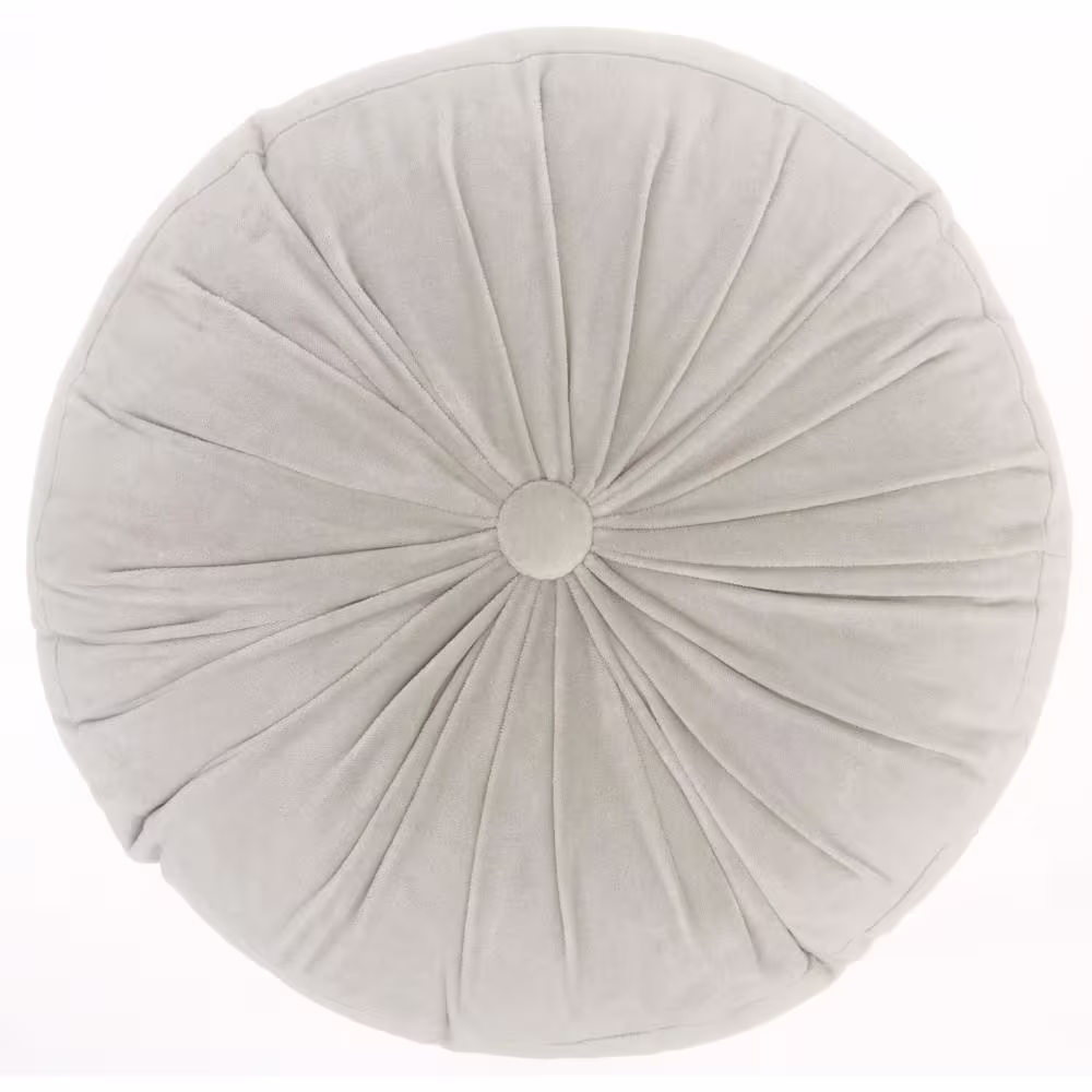 Mina Victory Sofia Light Gray Ruched Velvet 16 in. x 16 in. Round Throw Pillow