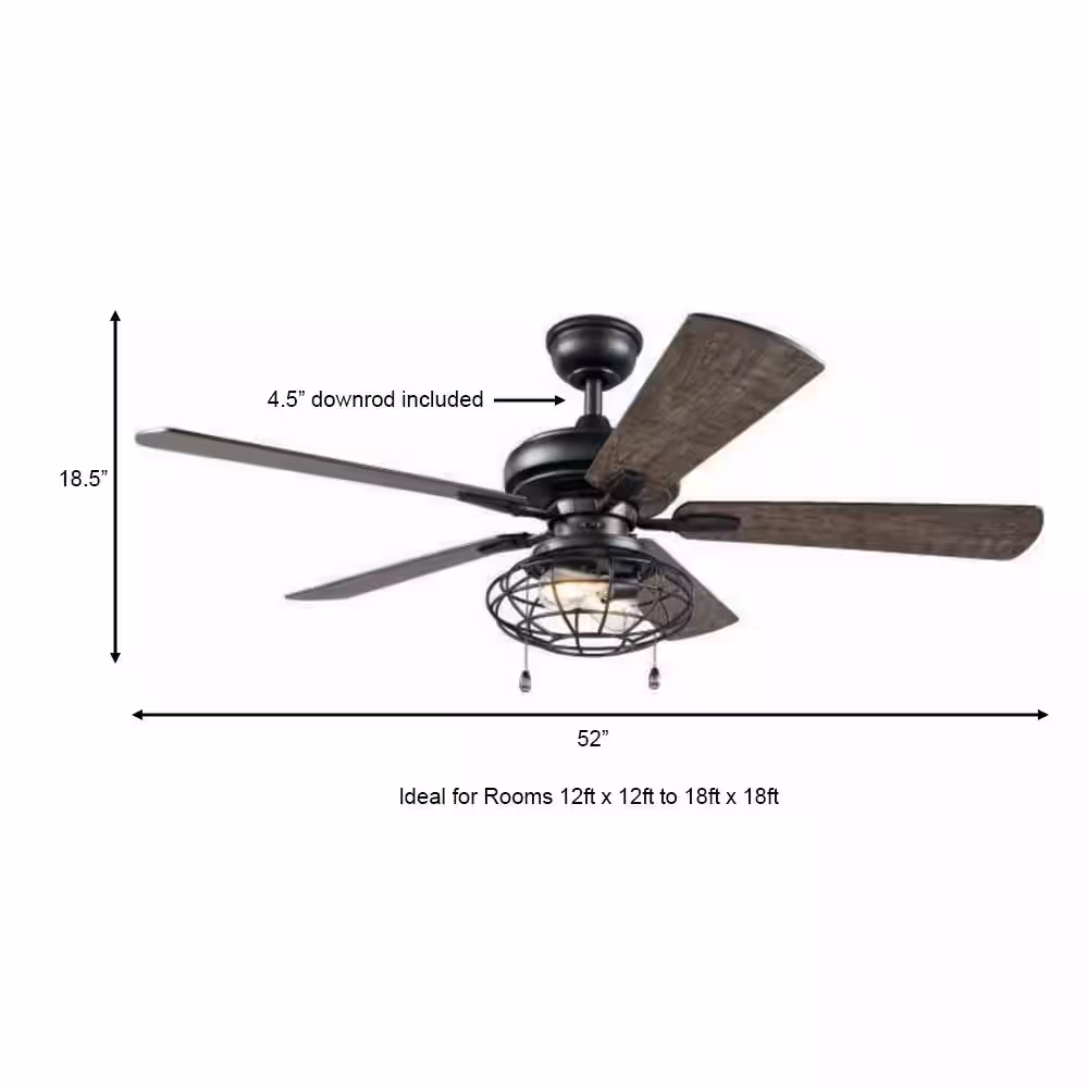 Home Decorators Collection Ellard 52 in. LED Indoor Matte Black Ceiling Fan with Light