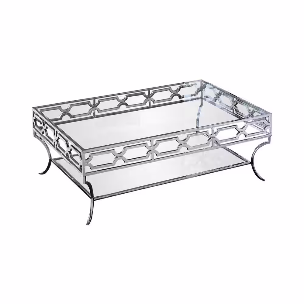 None Mako 50 in. Silver Stainless Steel with Clear Glass Coffee Table