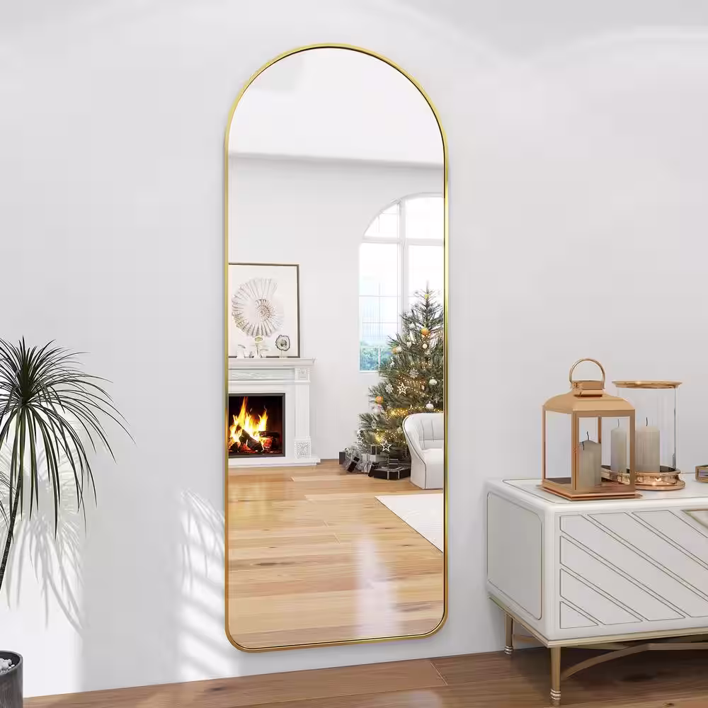 XRAMFY 21 in. W x 64 in. H Arched Gold Aluminum Alloy Framed Rounded Full Length Mirror Standing Floor Mirror