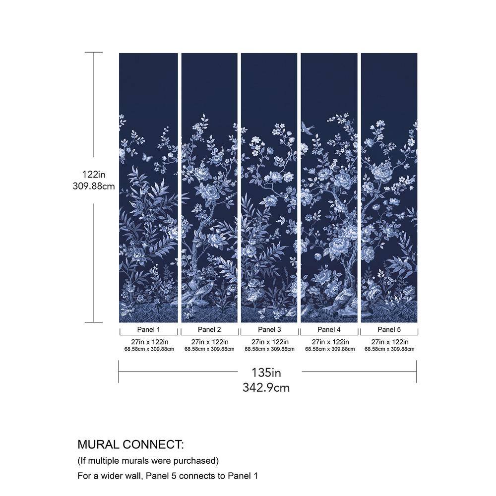 None Twilight Chinoiserie Blue Midnight Blue Flowers Wall Mural Sample