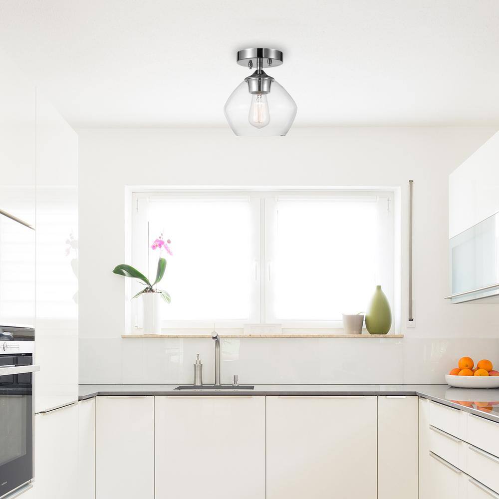 Globe Electric Harrow 1-Light Chrome Semi-Flush Mount Ceiling Light with Clear Glass Shade