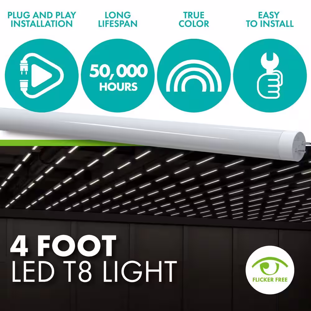 Simply Conserve 14-Watt/32-Watt Equivalent 4 ft. Linear T8 Type A LED Tube Light Bulb, Daylight 5000K, 25-pack