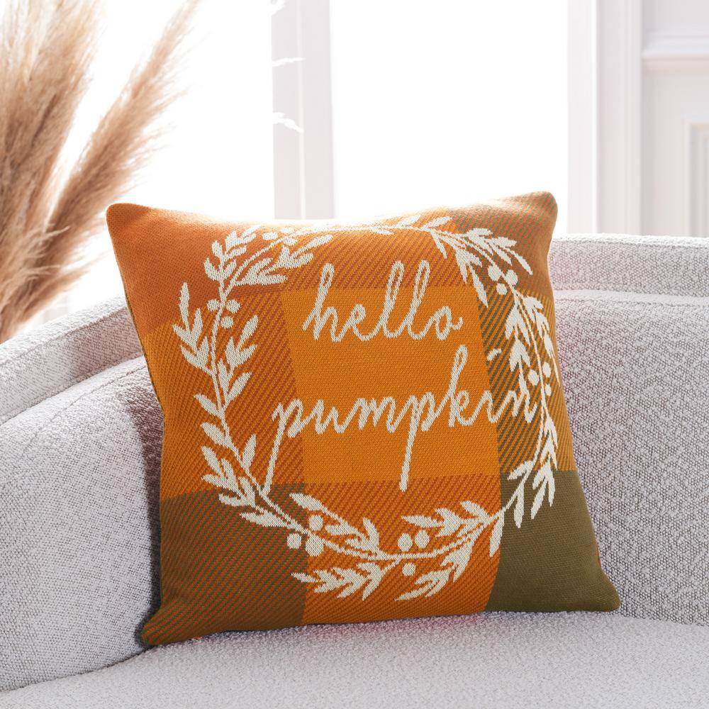 None Hello Pumpkin Multi 18 in. x 18 in. Throw Pillow