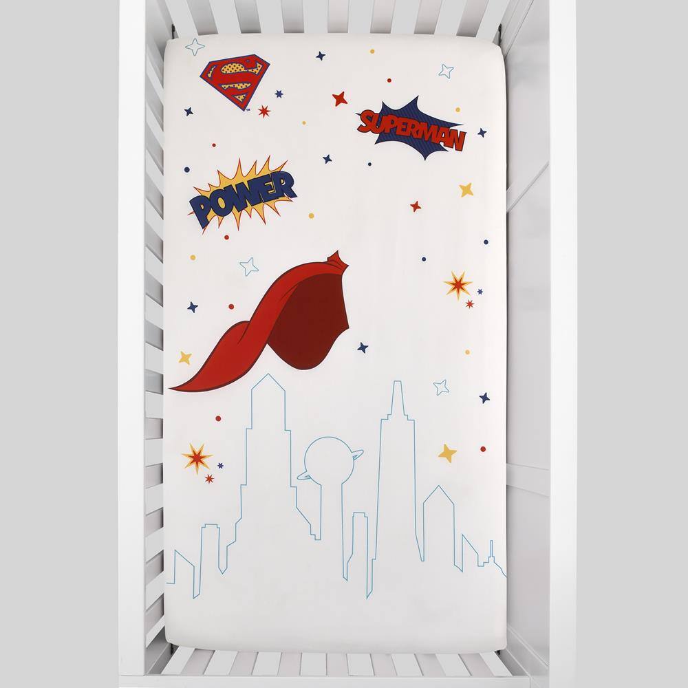 None Superman White Polyester Crib Sheet