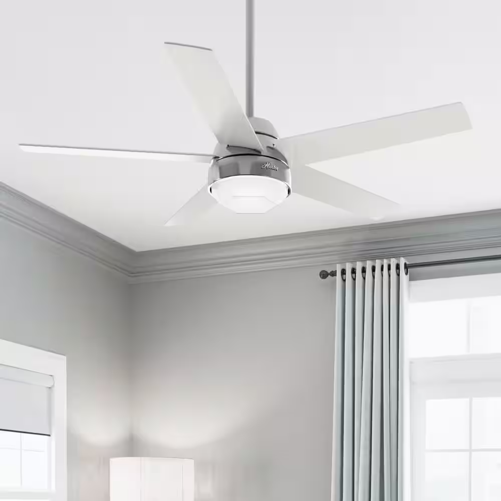 Hunter Garland 52 in. Indoor Polished Nickel Ceiling Fan with Light Kit and Wall Switch