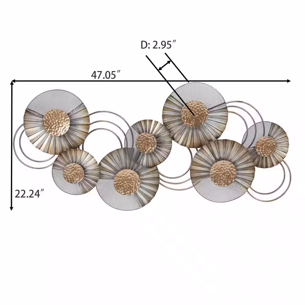 LuxenHome Metal Modern Flower Silver and Gold Wall Decor
