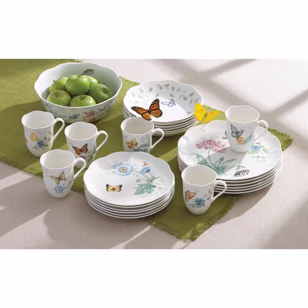 Lenox Butterfly Meadow 18-Piece Casual White Porcelain Dinnerware Set (Service for 6)