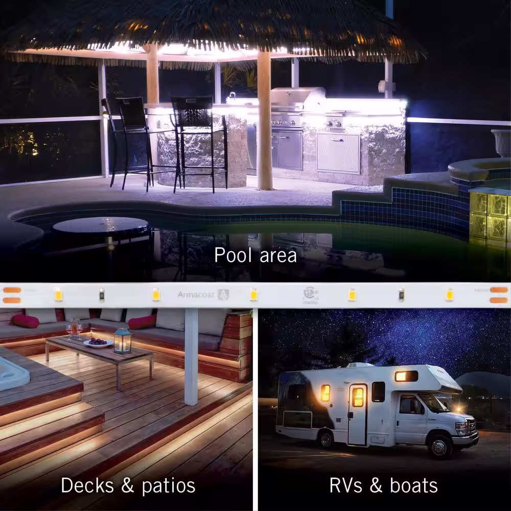 Armacost Lighting RibbonFlex Home 24 ft., 24-Volt 30LEDs/M Weatherproof Strip Light Kit, 3000K