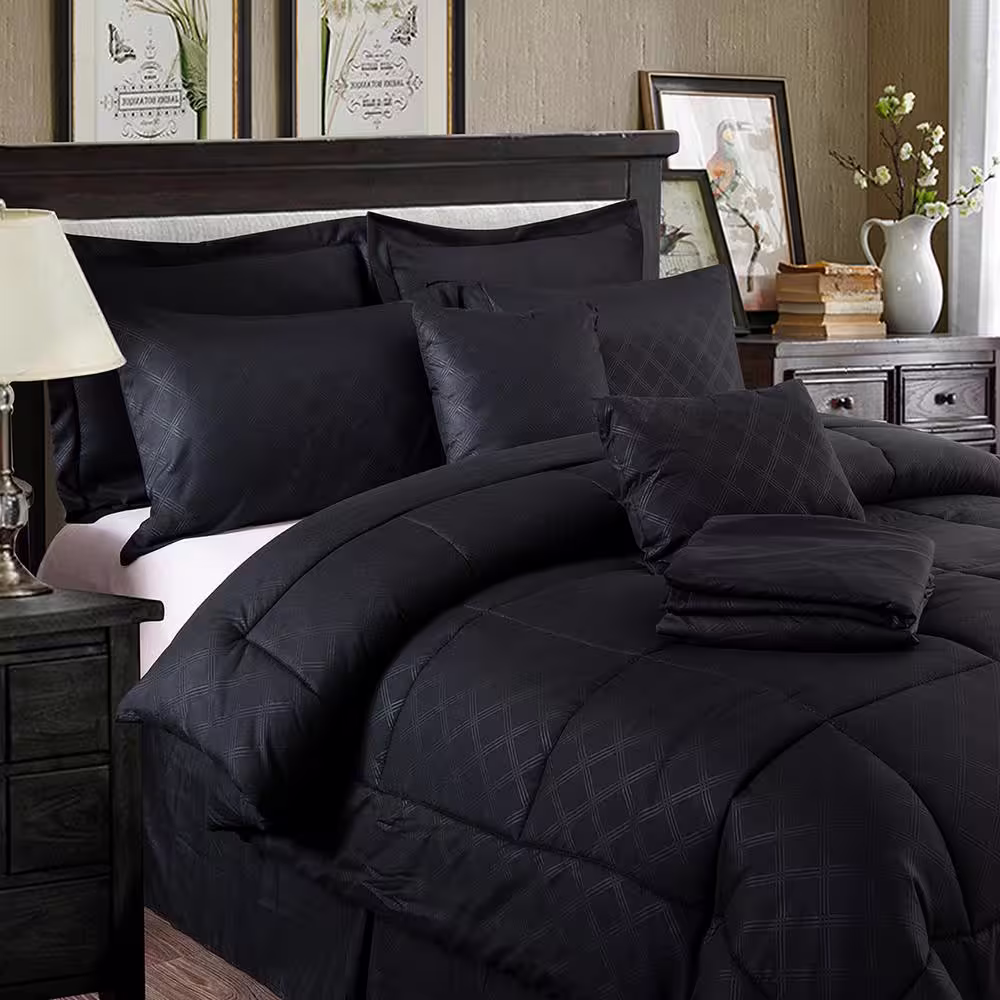 JML 10-Piece Black Plaid Cal King Comforter Set