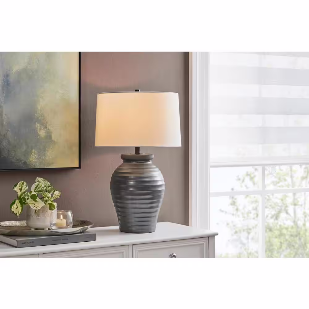 Hampton Bay Ivydale 22.5 in. Terra Cotta Indoor Table Lamp with White Fabric Shade