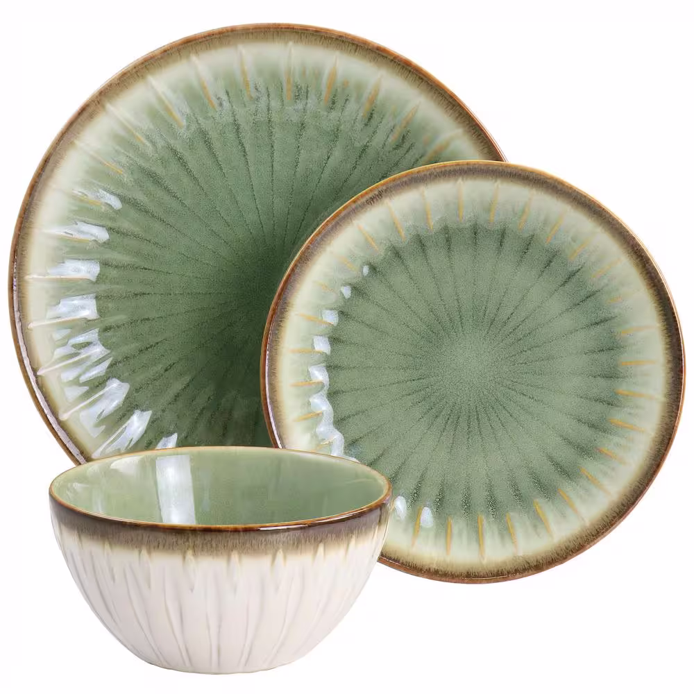 None Mayfair Bay 12-Piece Stoneware Dinnerware Set in Green