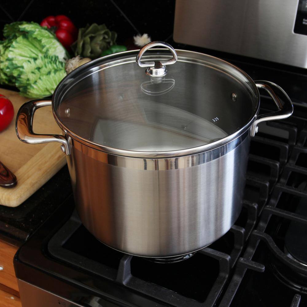 Chantal Induction 21 Steel 8 qt. Stainless Steel Stock Pot in Brushed Stainless Steel with Glass Lid