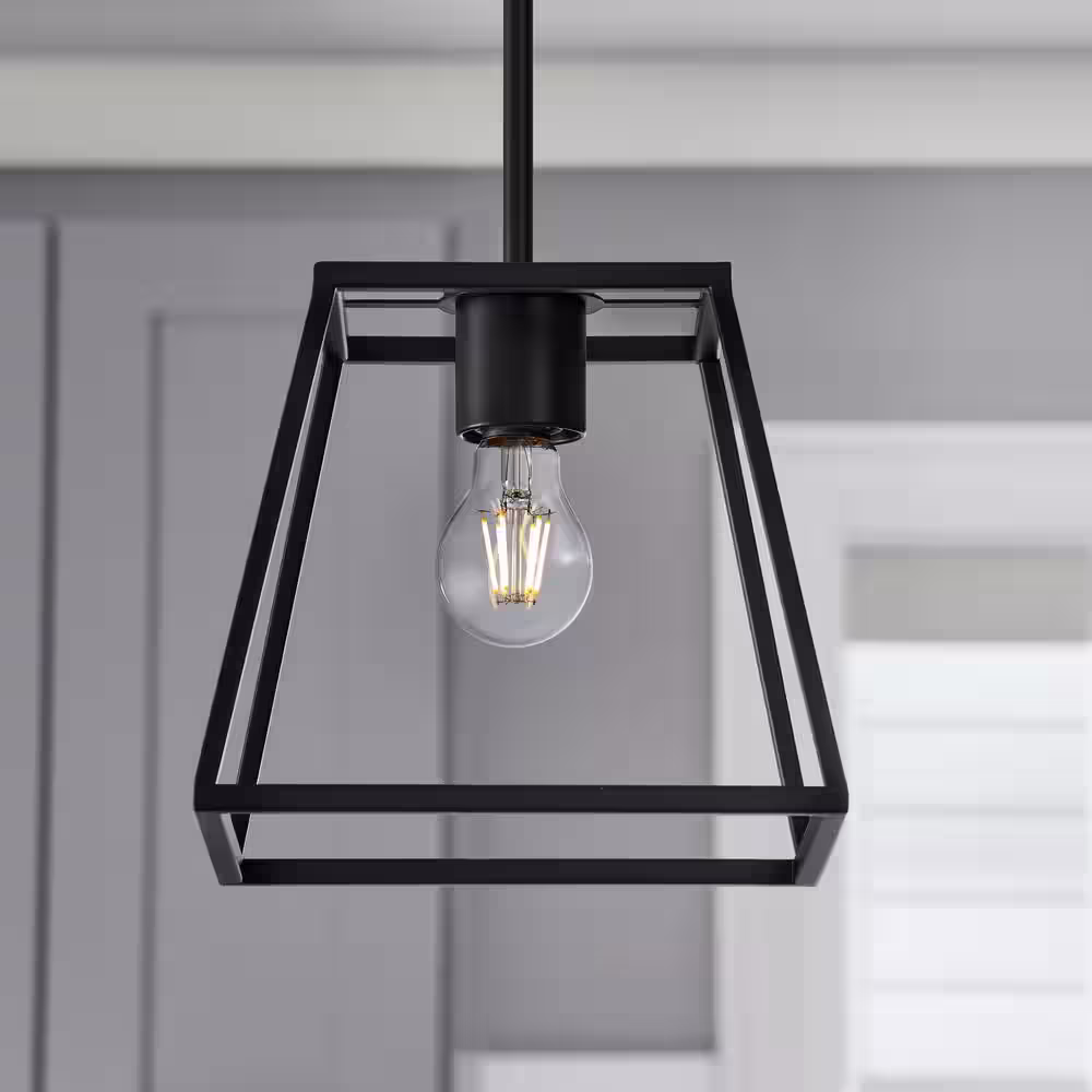 None 2-1/4 in. Fitter Matte Black Metal Lantern Pendant Lamp Shade