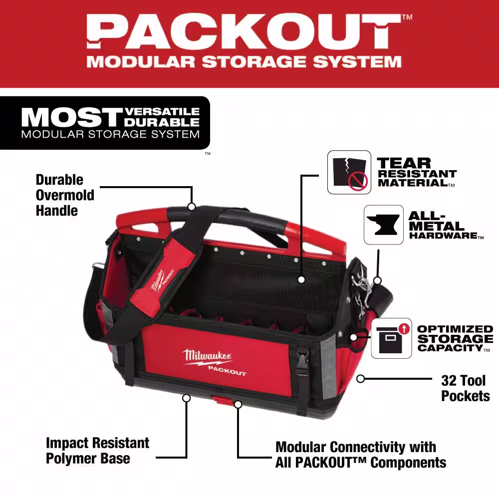 Milwaukee 20 in. PACKOUT Tote with SHOCKWAVE Impact Duty Alloy Steel Screw Driver Bit Set with PACKOUT Case (100-Piece)