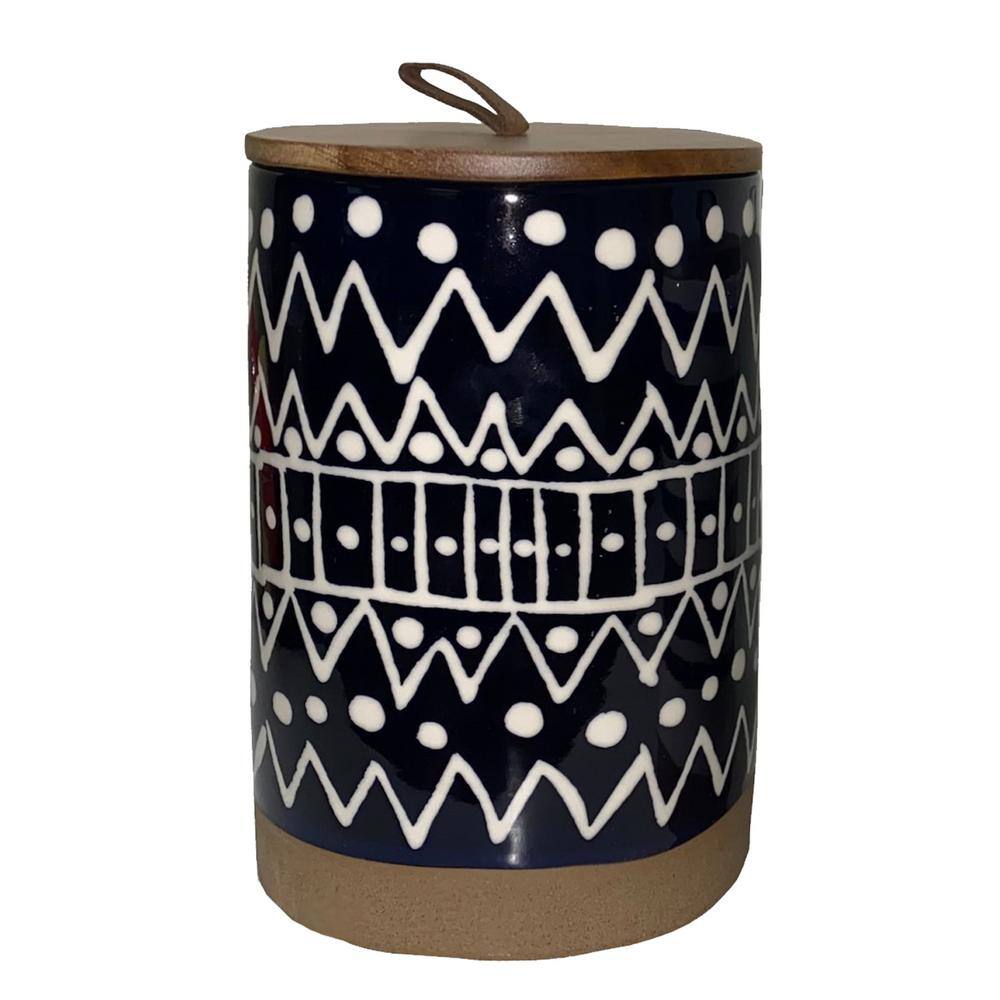 Tabletops Gallery Mayan Tribal 3-Piece Ceramic Kitchen Canister Set with Acacia Wood Lids