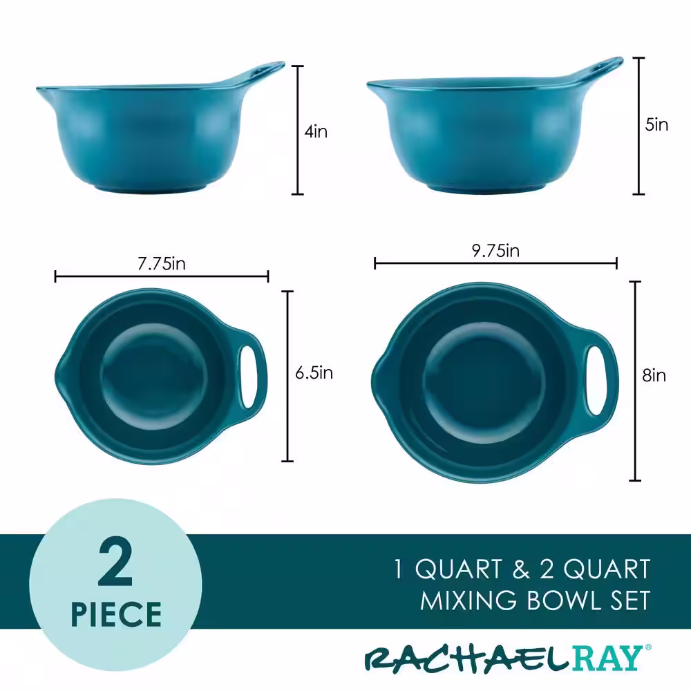 Rachael Ray 2-Piece Ceramic Teal Mixing Bowl Set