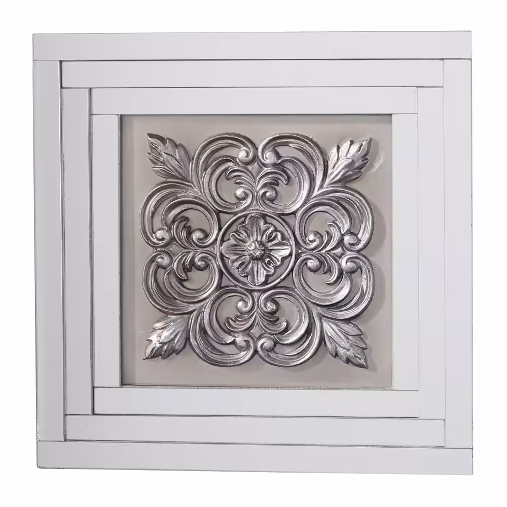 Litton Lane Glass White Floral Wall Decor with Embossed Details (Set of 3)