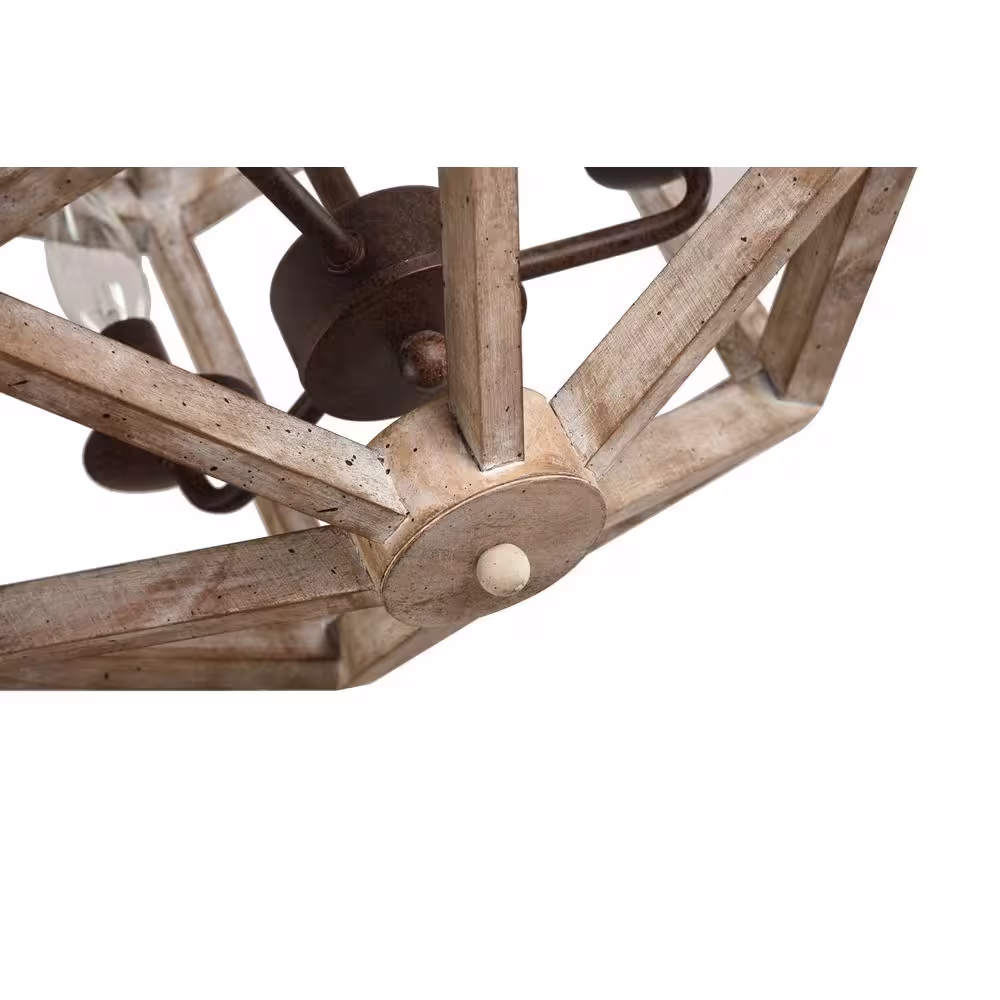 Oaks Aura Farmhouse 3-Light Antique Weathered Wood Chandelier Shabby Chic Ceiling Light