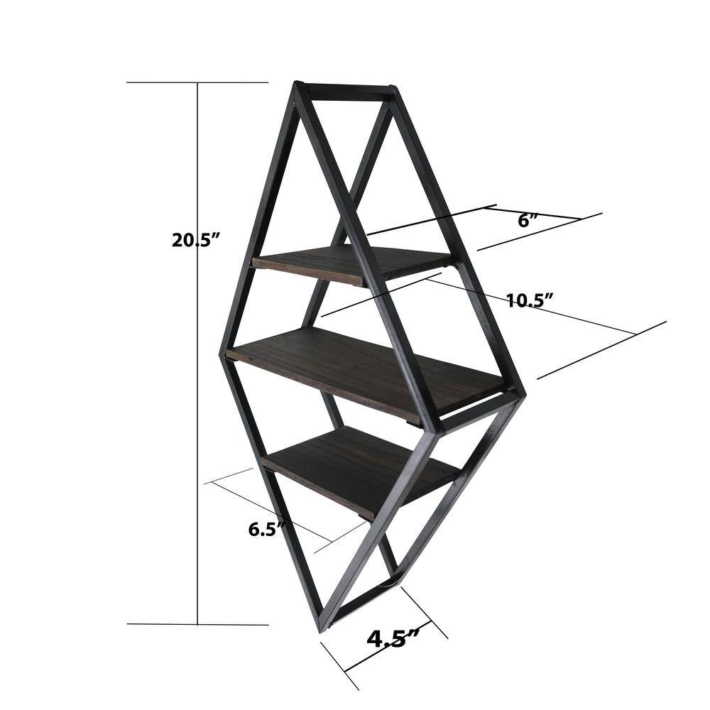 None 3-Tier Metal Matte Black Wall Mounted Diamond Shaped Rack Display Shelf