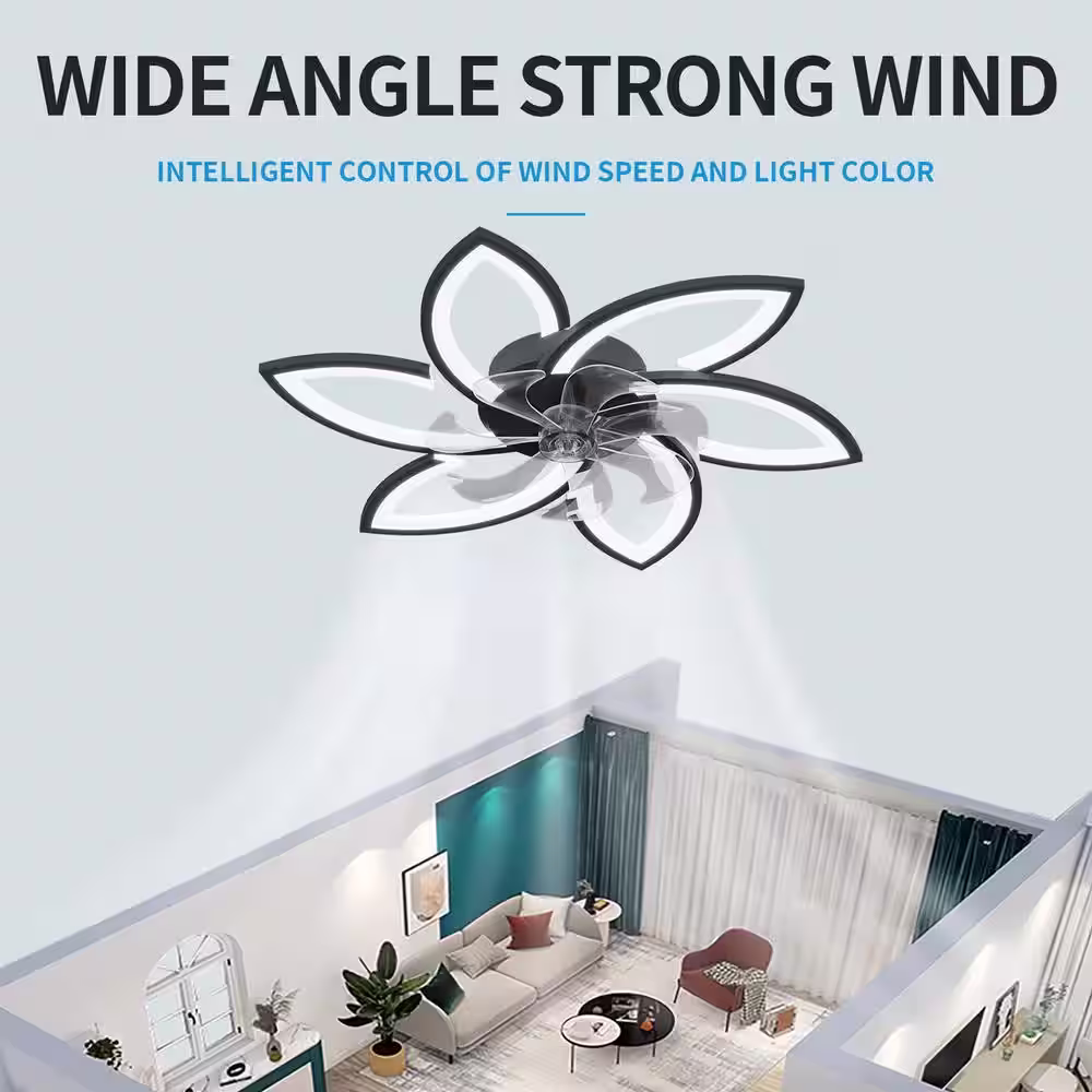 Yardreeze 30.7 in. Integrated LED Indoor Black Ceiling Fan with Dimmable Lighting, Silent 6-Gear Wind Speed and Remote Control