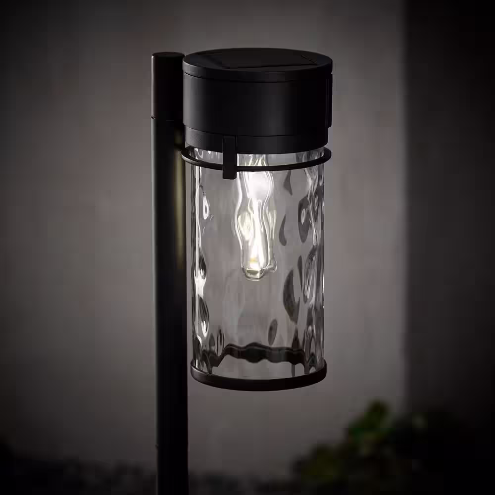 Hampton Bay Franklin 15 Lumens Black LED Outdoor Solar Path Light with Vintage Bulb and Water Glass Lens (2-Pack)