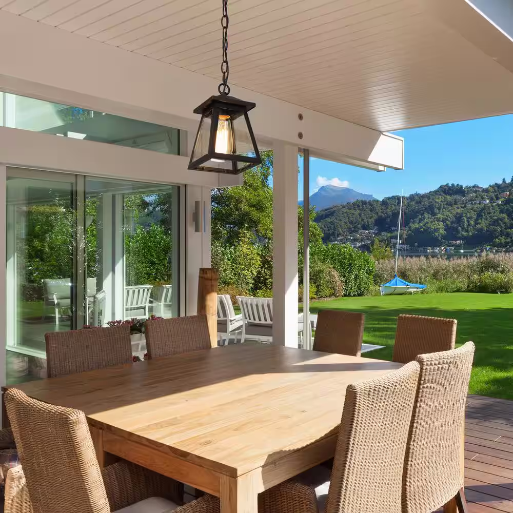 Uolfin Modern Black Outdoor Hanging Light, Exton 1-Light Lantern Outdoor Patio Celing Pendant Light with Clear Glass Shade