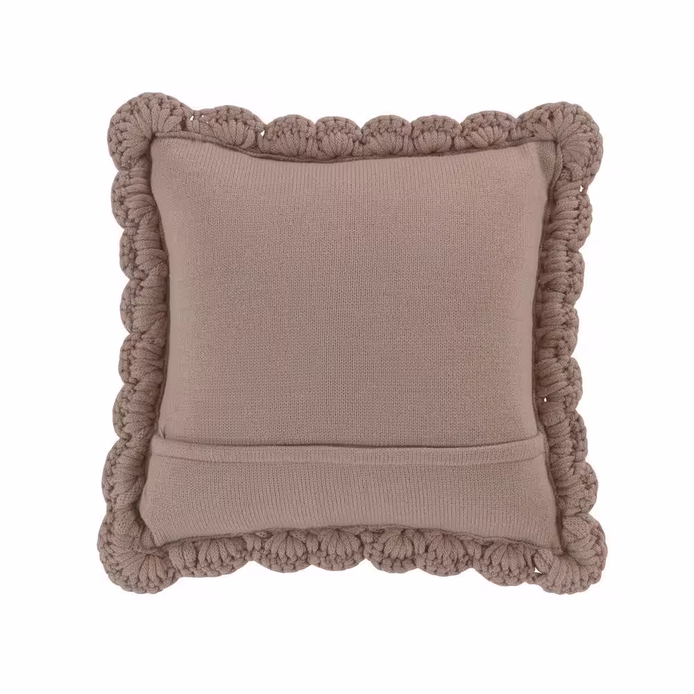 DONNA SHARP Chunky Knitted Taupe Polyester 14 in. x 14 in. Decorative Throw Pillow