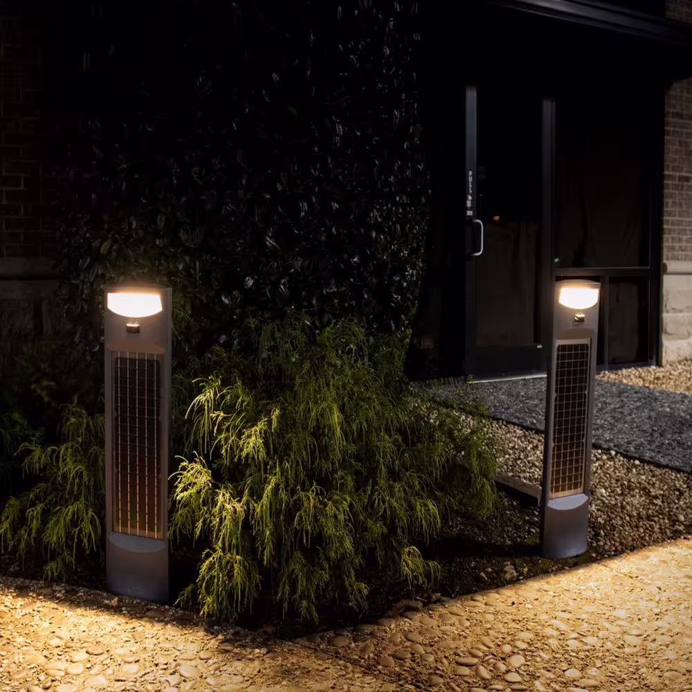 GAMA SONIC Solar Pillar Gray Motion Sensing LED Bollard Pathway Light