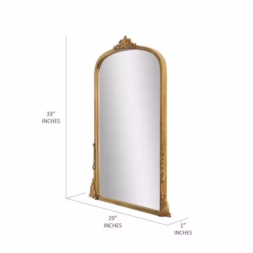 Deco Mirror 29 in. W x 33 in. H Vintage Arch Antique Gold Ornate Metal Framed Accent Wall Mirror