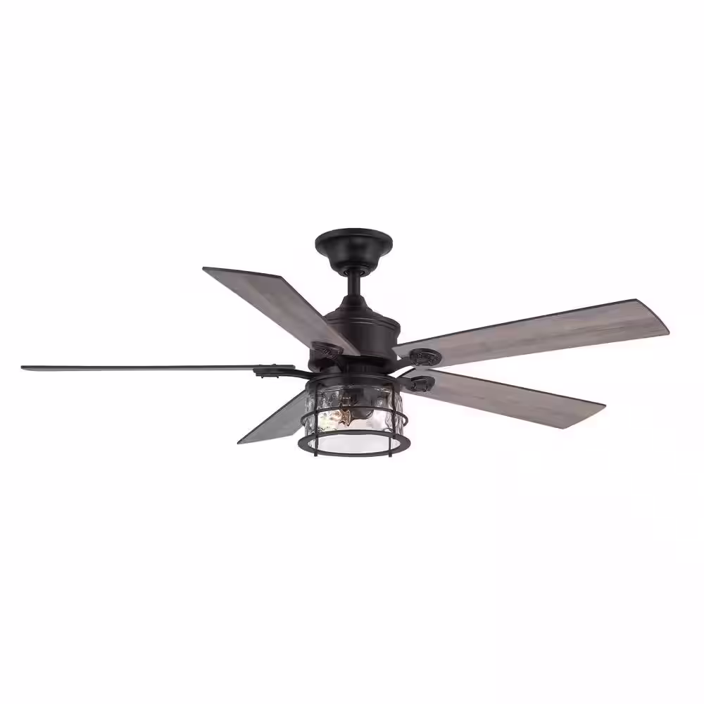 Hampton Bay Hargreaves 52 in. LED Indoor/Outdoor Matte Black Ceiling Fan with Light and Remote Control Included