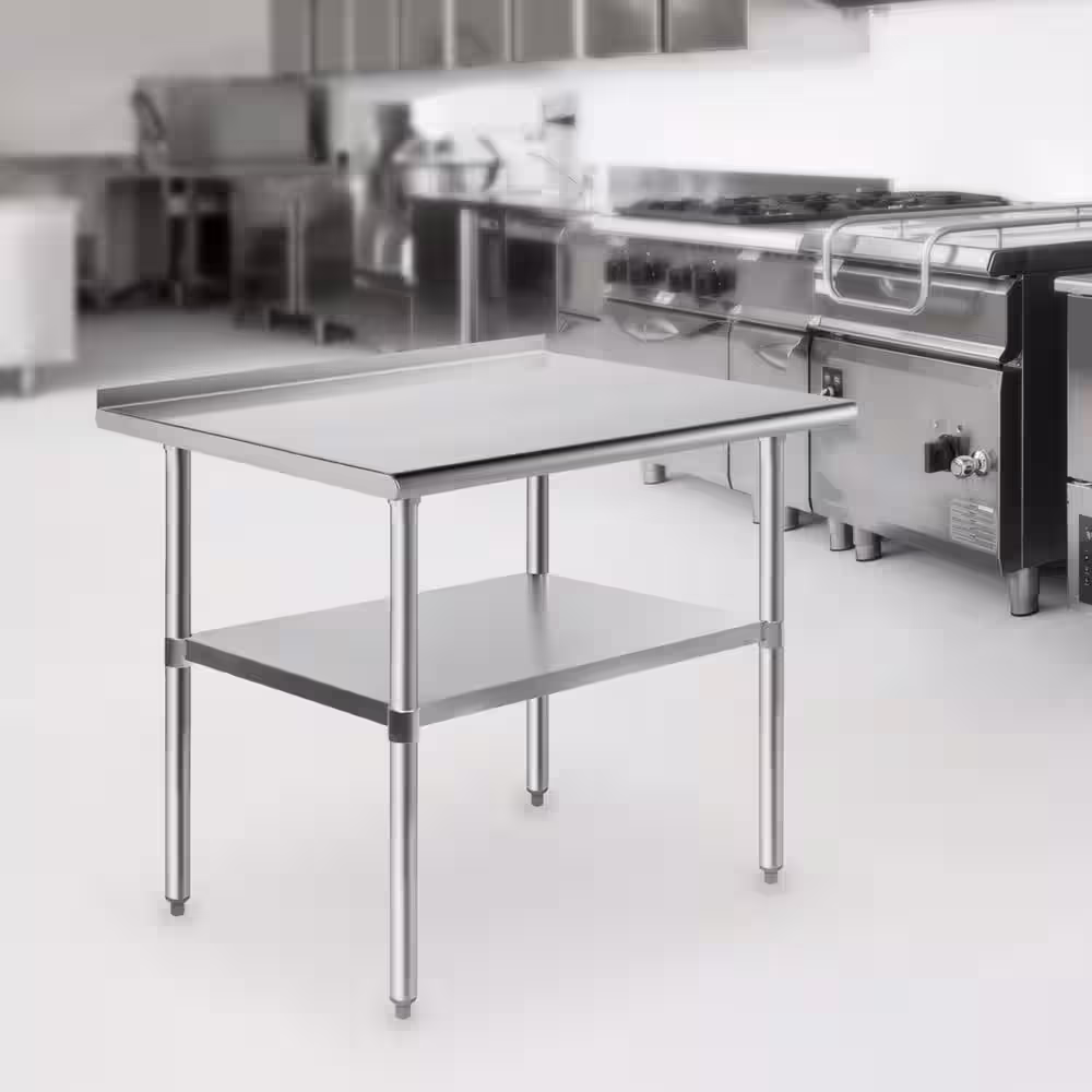 GRIDMANN 36 x 24 in. Stainless Steel Kitchen Utility Table with Backsplash and Bottom Shelf