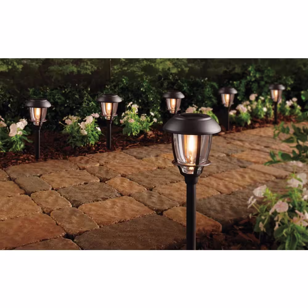 Hampton Bay Alabaster Oil Rubbed Bronze Filament LED Bulb 6-Lumens Outdoor Solar Landscape Path Light with Glass Lens (6-Pack)