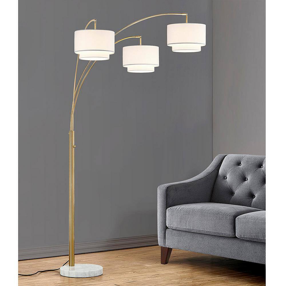 HomeGlam Broadway 83 in. H 3-Light Antique Brass Arch Floor Lamp