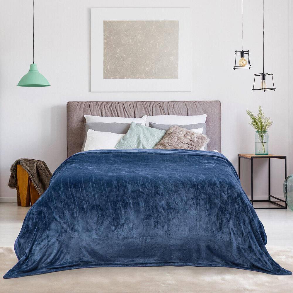 Gymax 84 in. x 90 in. Heated Electric Blanket Timer Blue Queen Size Heated Throw Blanket