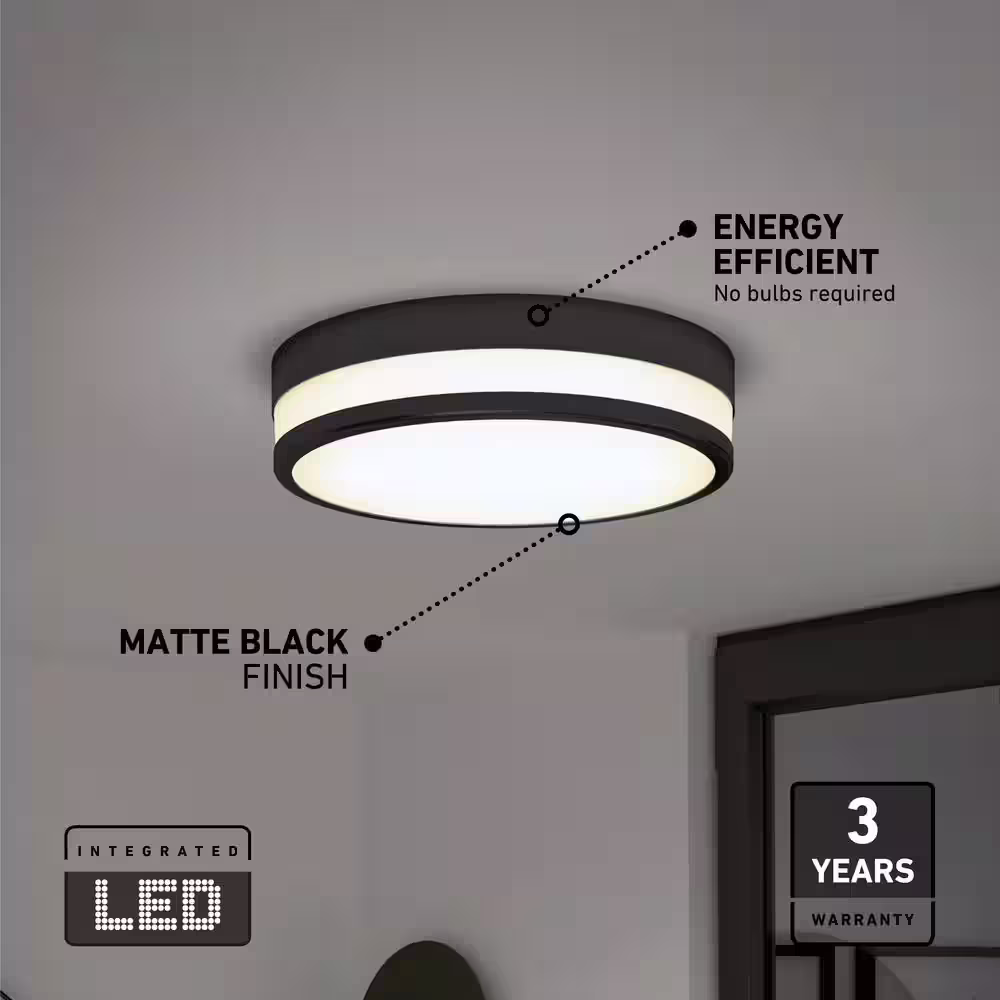 Artika Luna 11.64 in. 1-Light Black Outdoor Weather Resistant Modern Integrated LED Flush Mount Ceiling Light