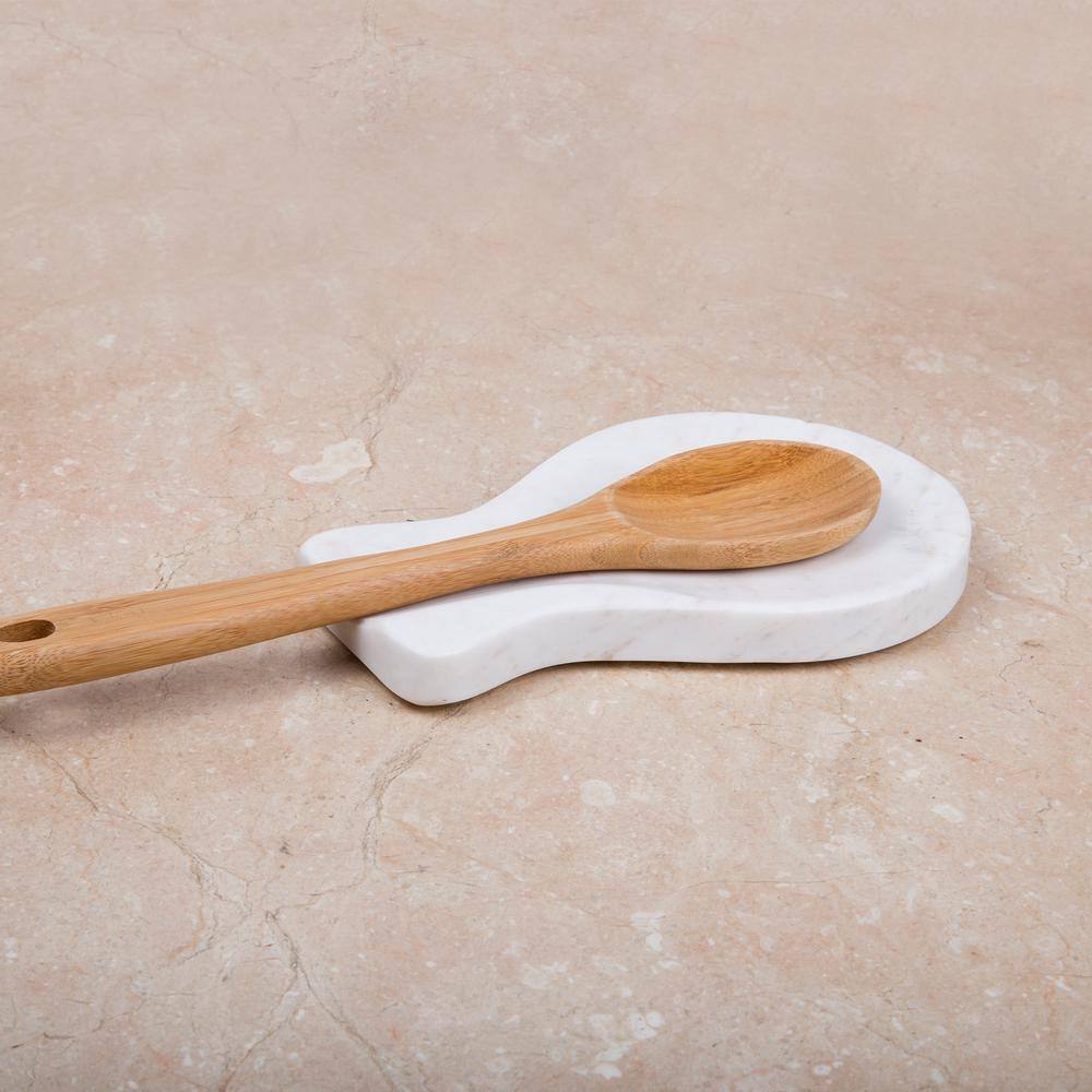 Creative Home Genuine in Off-White Natural Marble Spoon Rest Spoon Holder Utensil Cooking Utensil Holder