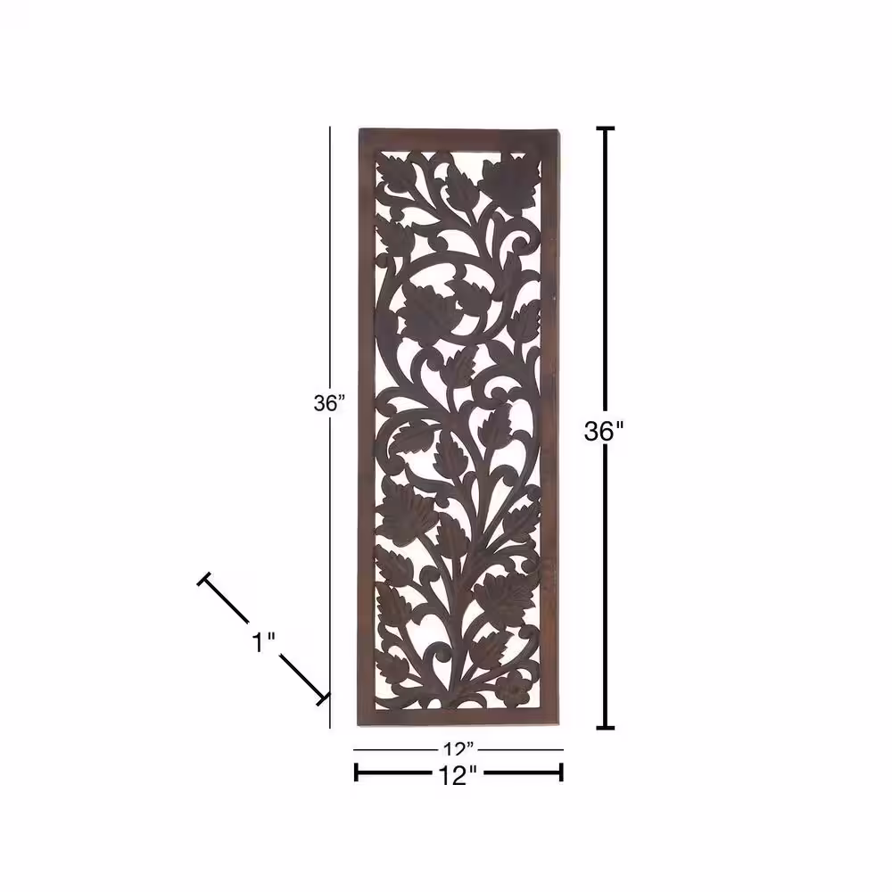 Litton Lane Wood Brown Handmade Intricately Carved Acanthus Floral Wall Decor