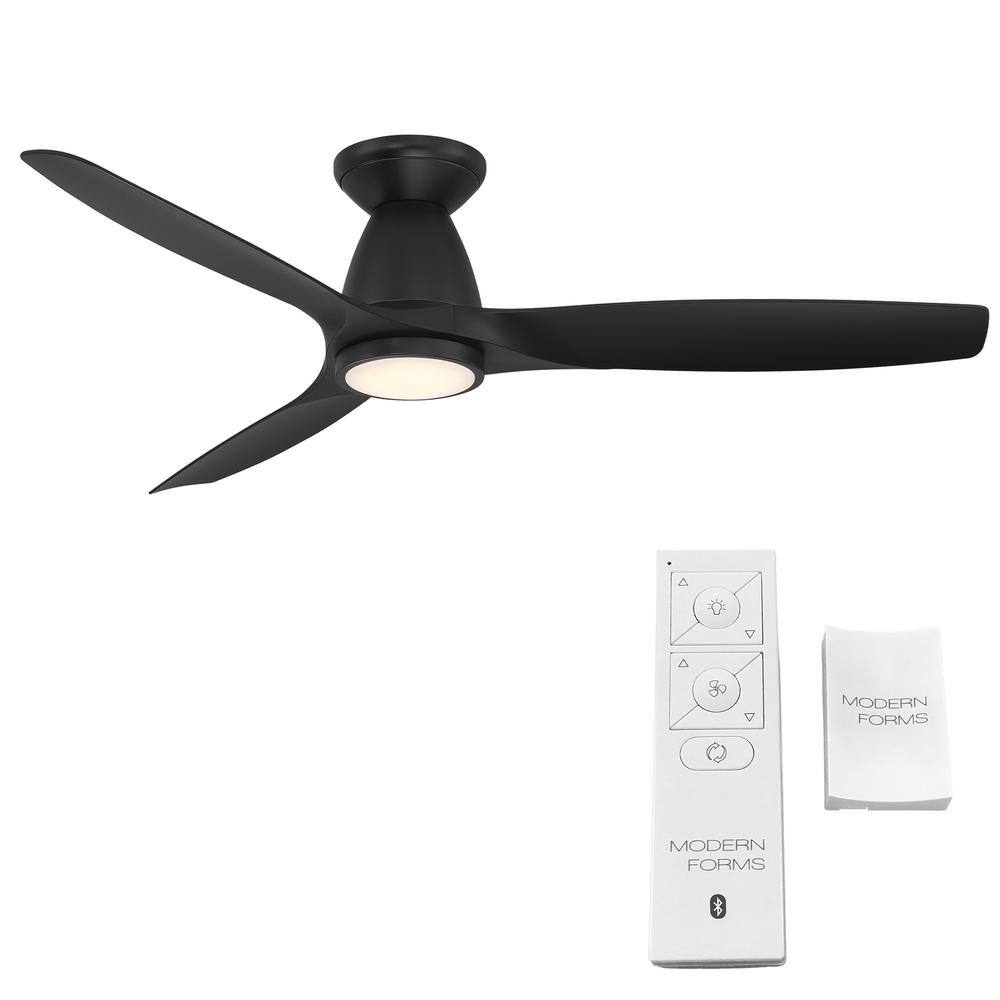 Modern Forms Skylark 54 in. 3-Blade Smart Flush Mount Matte Black Ceiling Fan 3000K Integrated LED and Remote Control