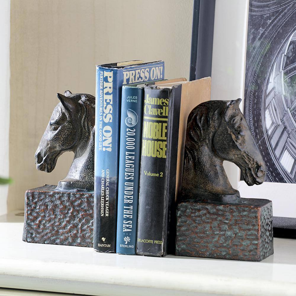 None Bronze Metal Horsehead Bookends (Set of 2)
