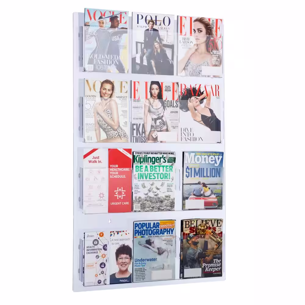 AdirOffice 29 in. x 48 in. Adjustable Pockets Clear Acrylic Hanging Magazine Rack