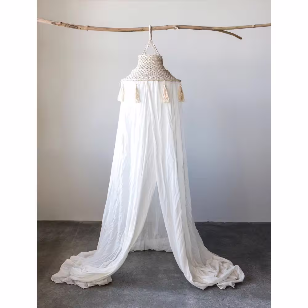 Storied Home White Cotton Macrame Canopy