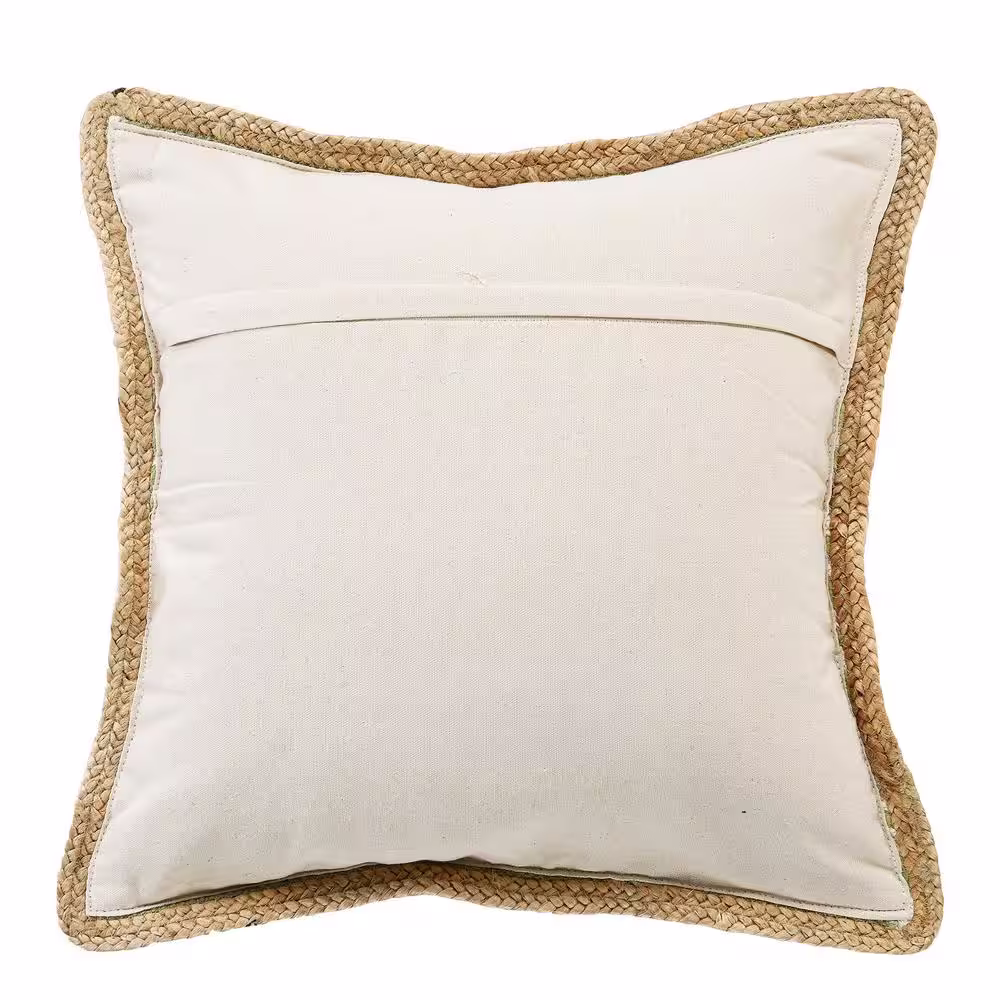 LR Home Riley Green/White 20 in. x 20 in. Striped Jute Bordered Polyfill Throw Pillow